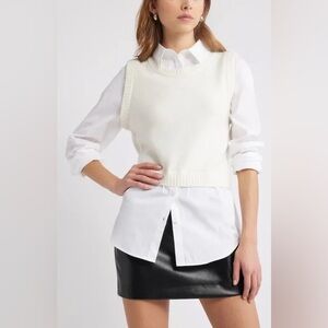 Open Edit Layered Sweater Vest Shirt Combo Ivory White Size Small‎ NWT